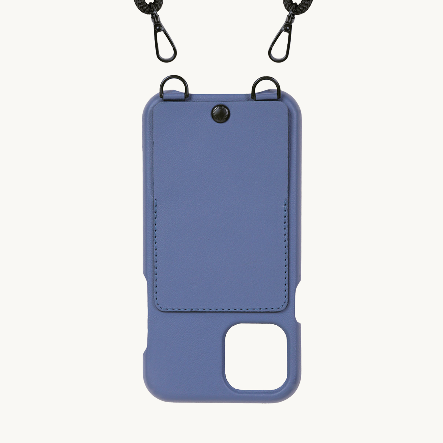 Coque iPhone Cuir bleu avec anneaux, pochette et bandoulière