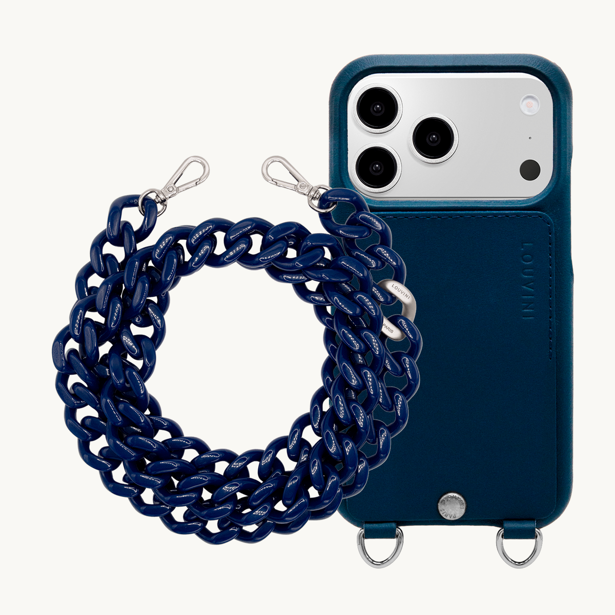 OSCAR Silver Navy iPhone Case & Chain ZOE Silver Navy