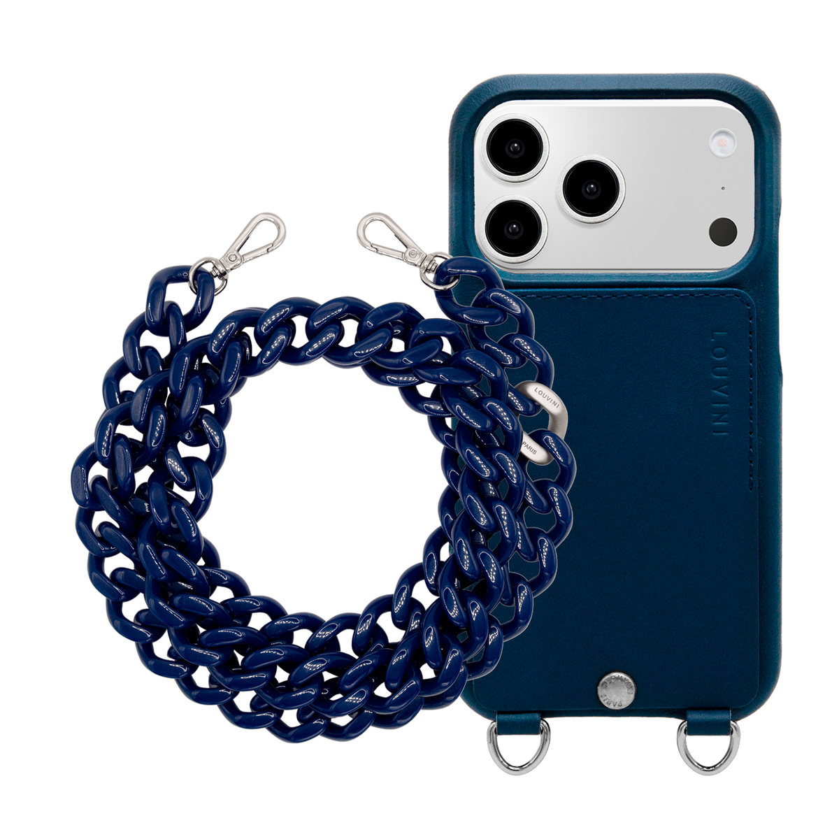 OSCAR Silver Navy iPhone Case & Chain ZOE Silver Navy