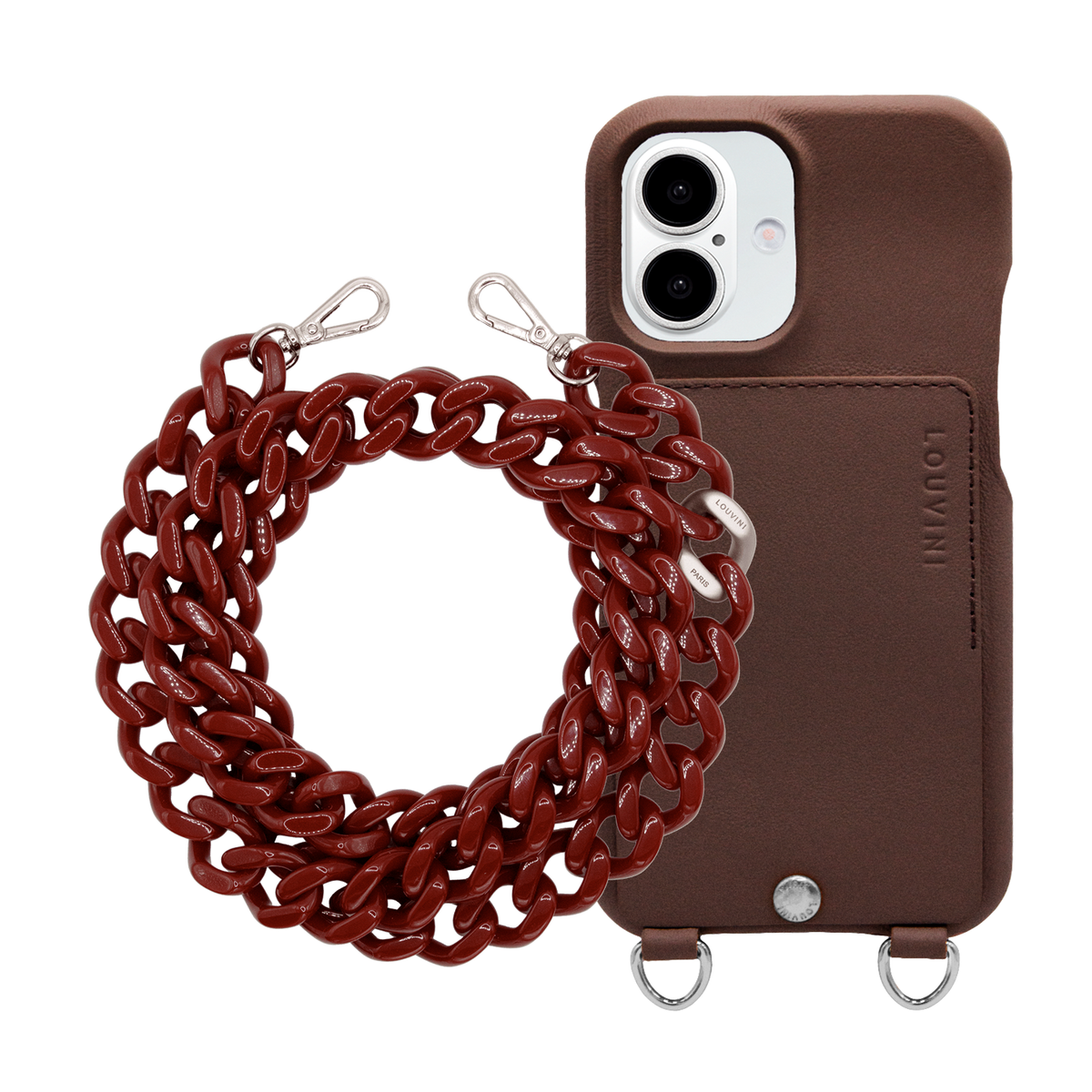 OSCAR Silver Brown iPhone Case & Chain ZOE Silver Burgundy