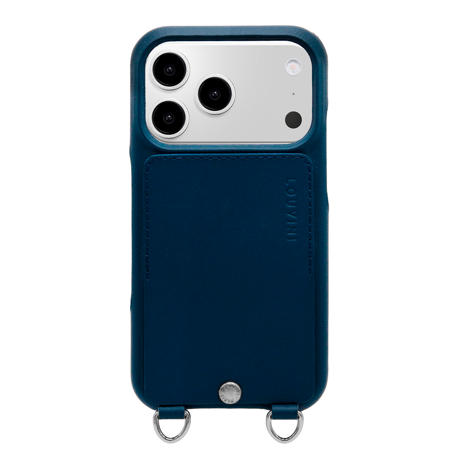 iPhone Leather Card Holder Case with Rings OSCAR Silver - Navy