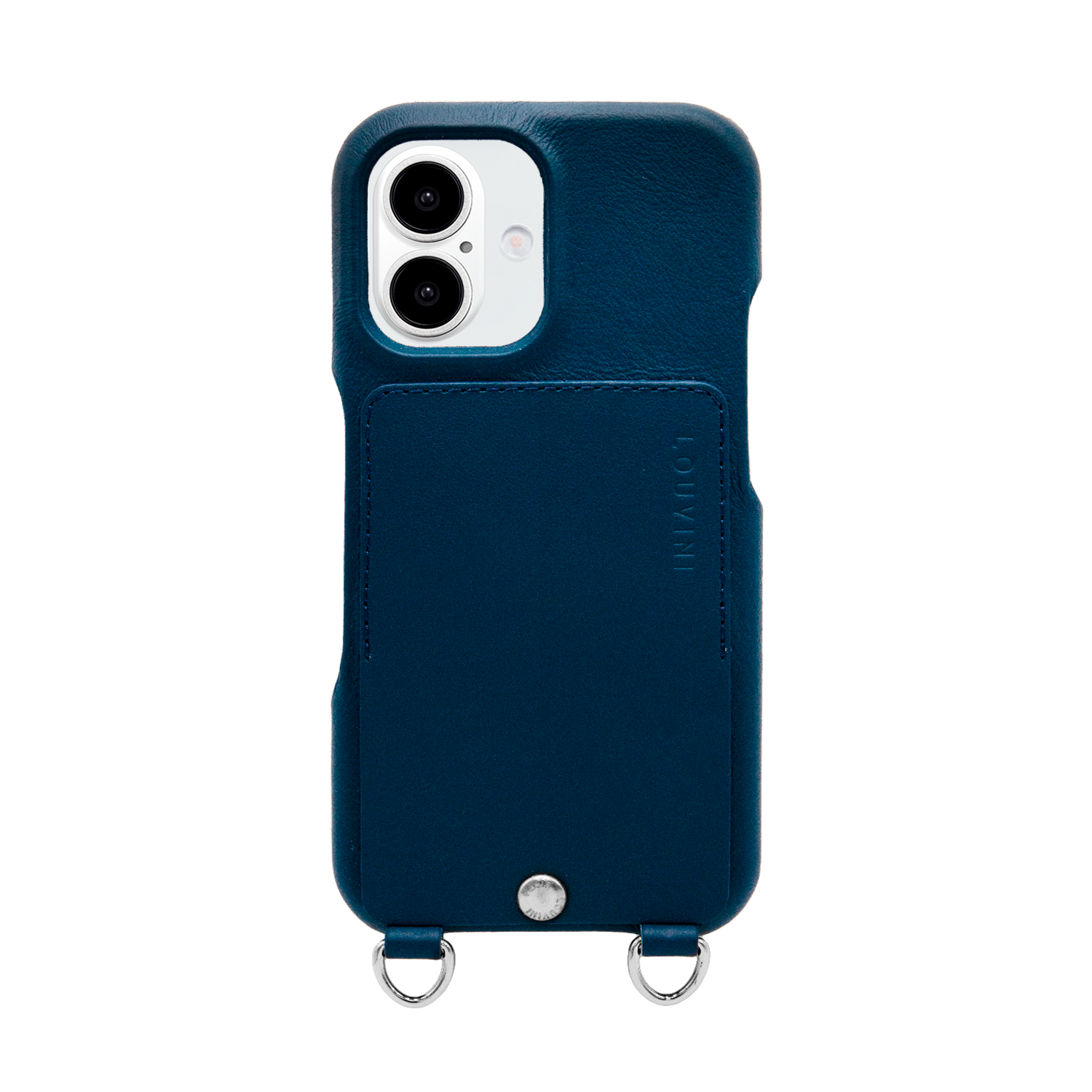 iPhone Leather Card Holder Case with Rings OSCAR Silver - Navy
