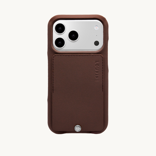 iPhone Leather Card Holder Case OSCAR Silver - Brown