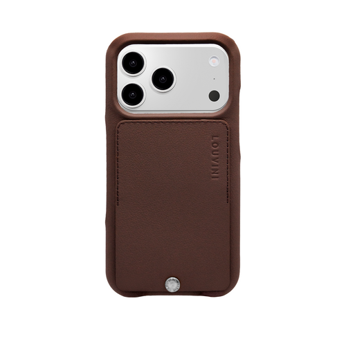 iPhone Leather Card Holder Case OSCAR Silver - Brown