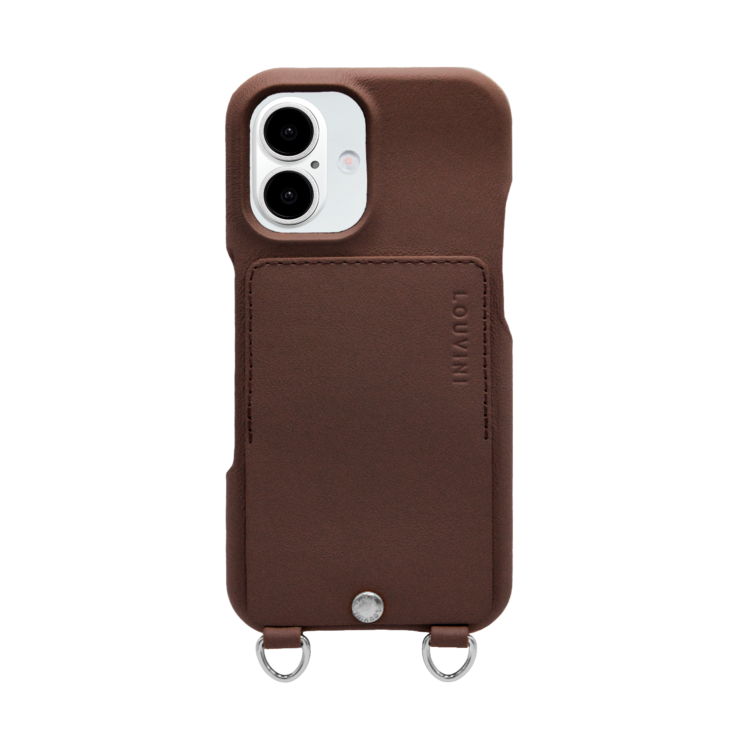 iPhone Leather Card Holder Case with Rings OSCAR Silver - Brown