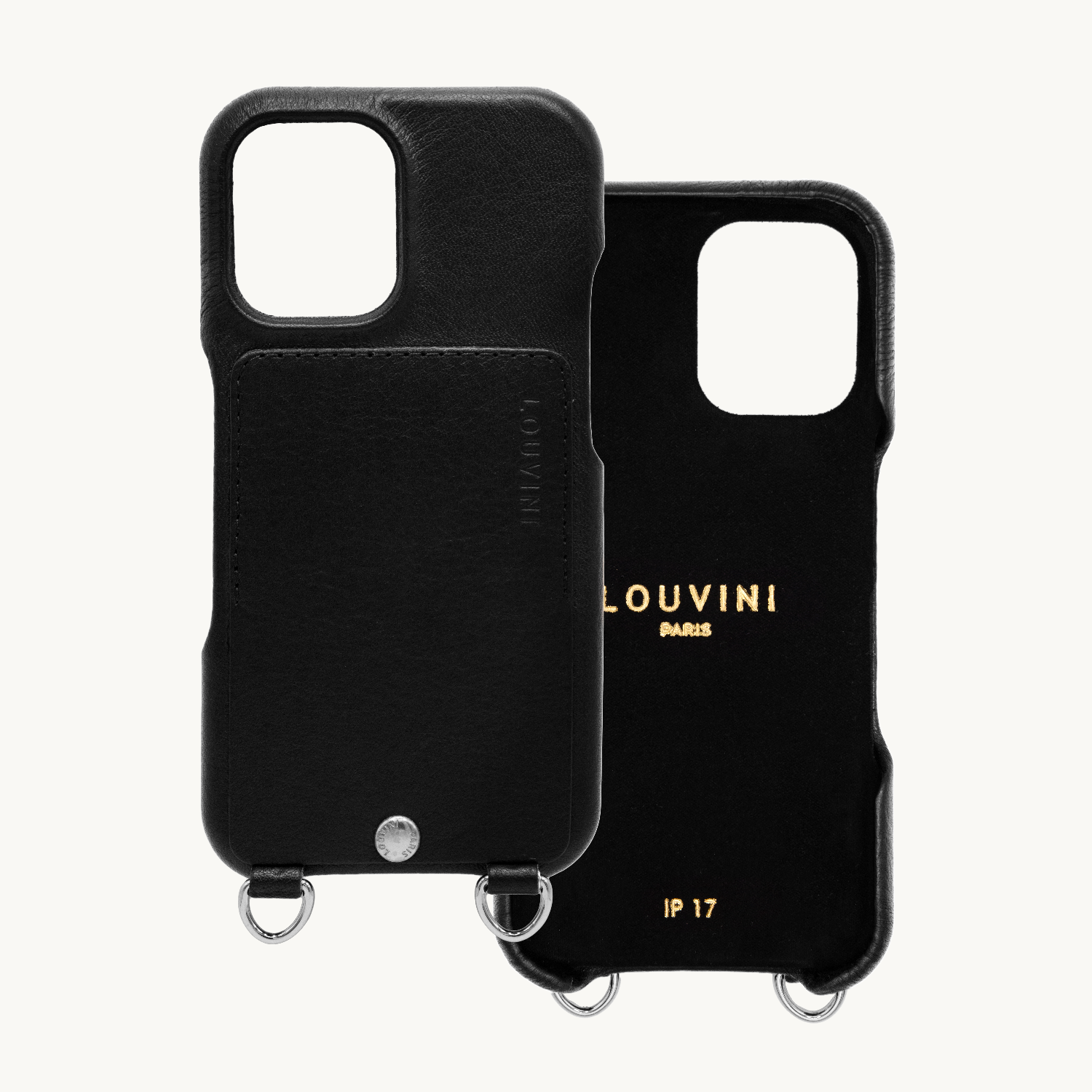 LEATHER IPHONE CASE WITH WALLET AND LOOPS OSCAR SILVER - BLACK