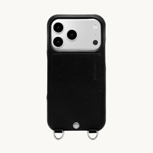 LEATHER IPHONE CASE WITH WALLET AND LOOPS OSCAR SILVER - BLACK