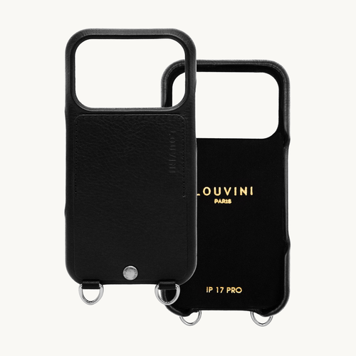 LEATHER IPHONE CASE WITH WALLET AND LOOPS OSCAR SILVER - BLACK
