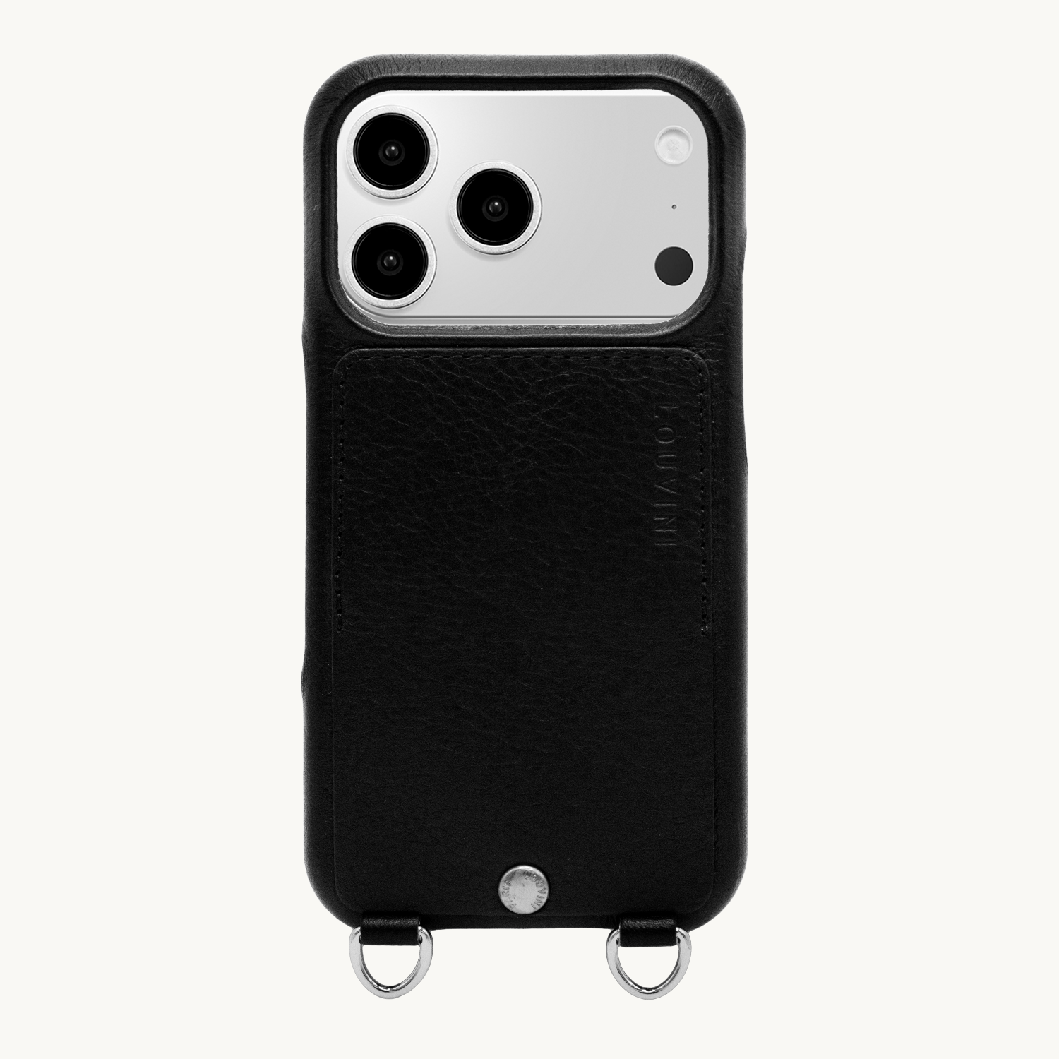 LEATHER IPHONE CASE WITH WALLET AND LOOPS OSCAR SILVER - BLACK
