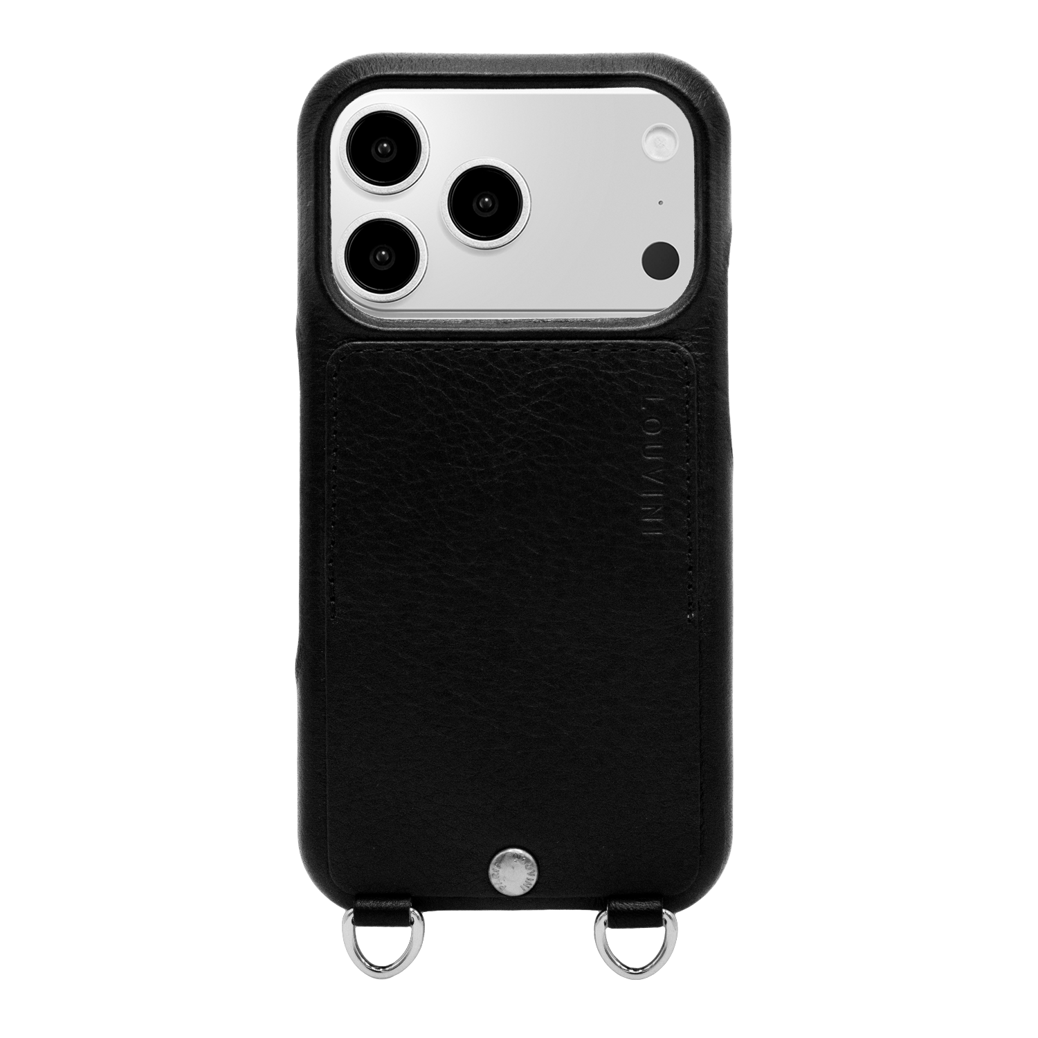 LEATHER IPHONE CASE WITH WALLET AND LOOPS OSCAR SILVER - BLACK