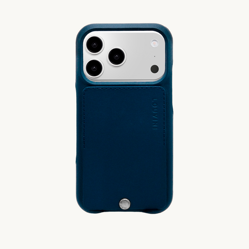 iPhone Leather Card Holder Case OSCAR Silver - Navy