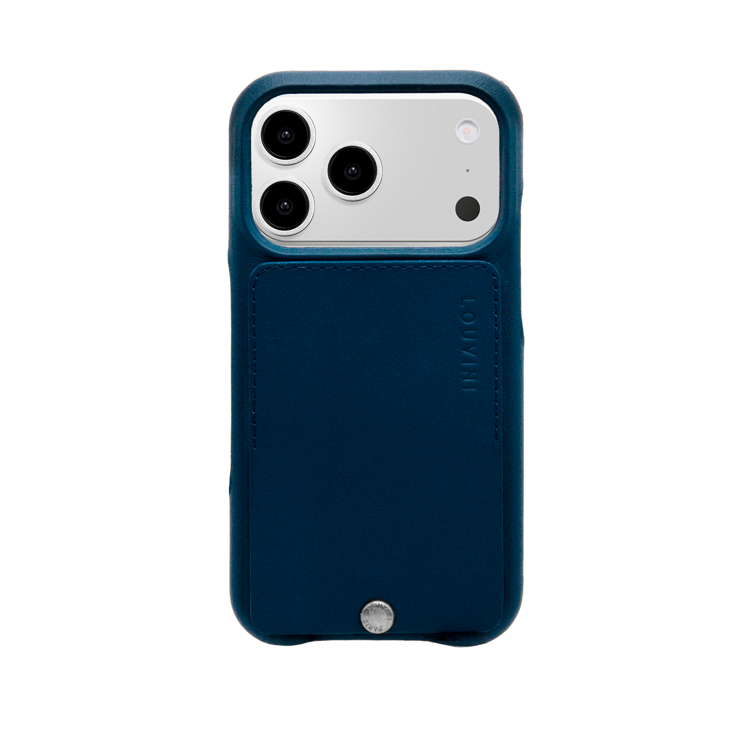 iPhone Leather Card Holder Case OSCAR Silver - Navy