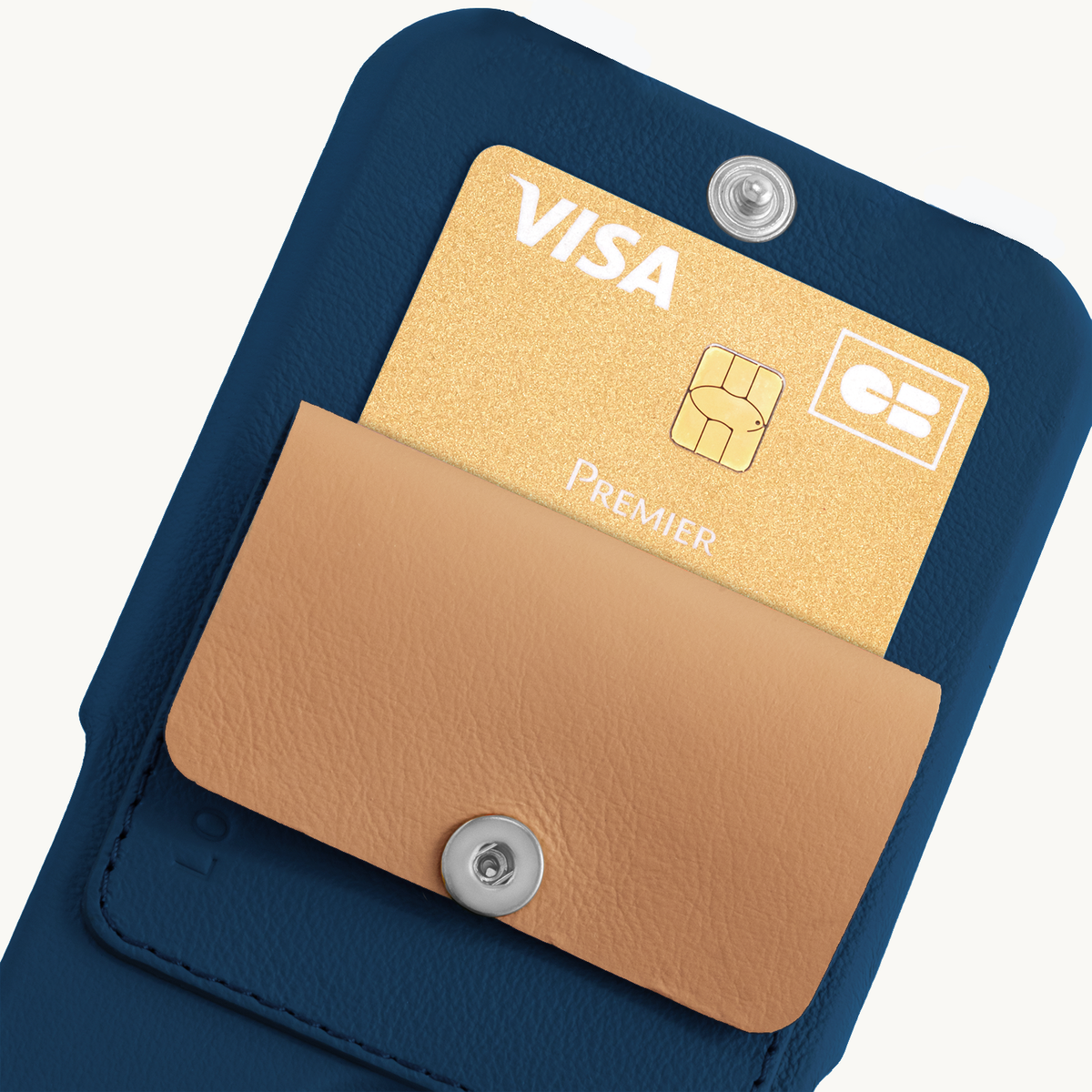 iPhone Leather Card Holder Case OSCAR Silver - Navy
