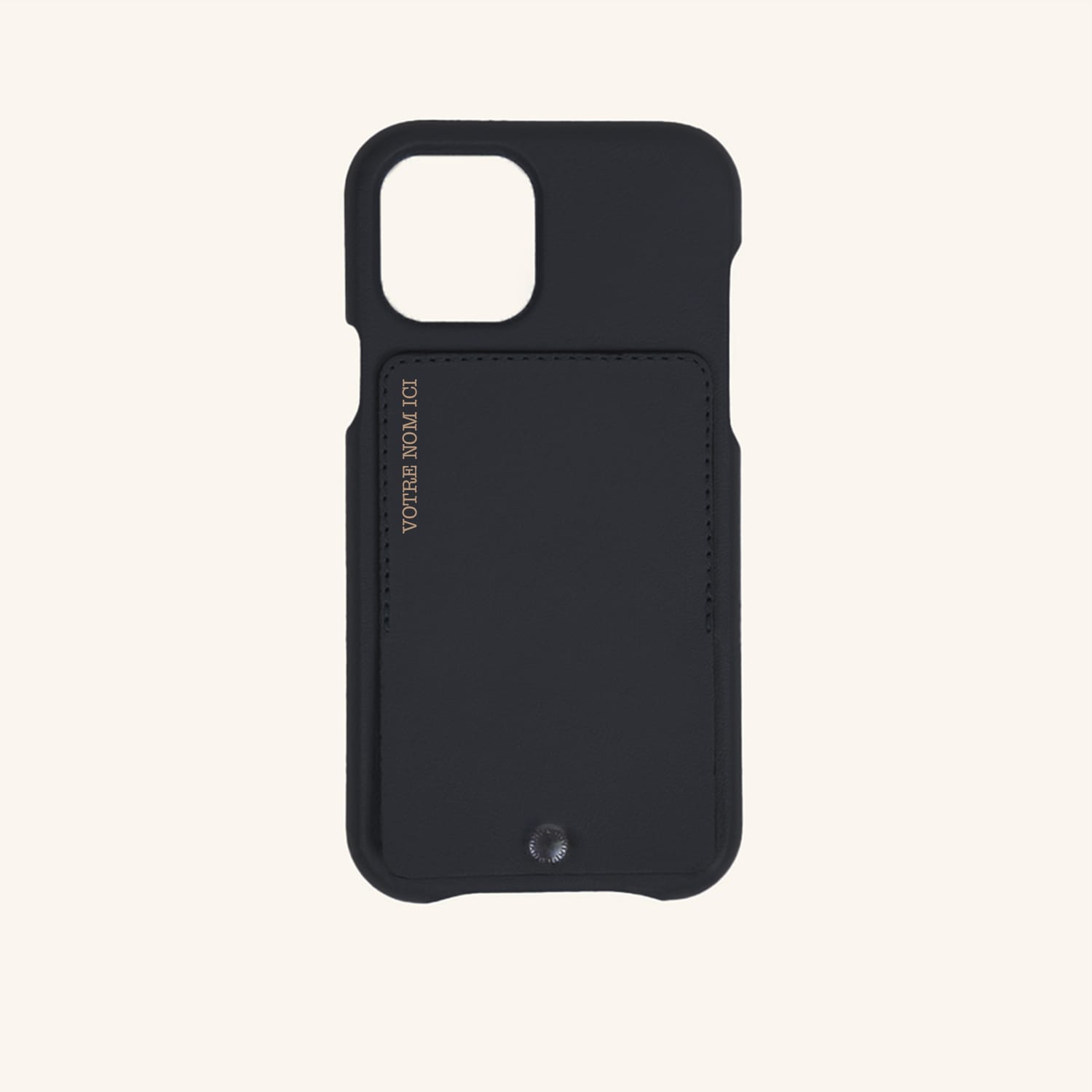 LEATHER IPHONE CASE WITH WALLET AND LOOPS LOU - BLACK (PERSONALISABLE)