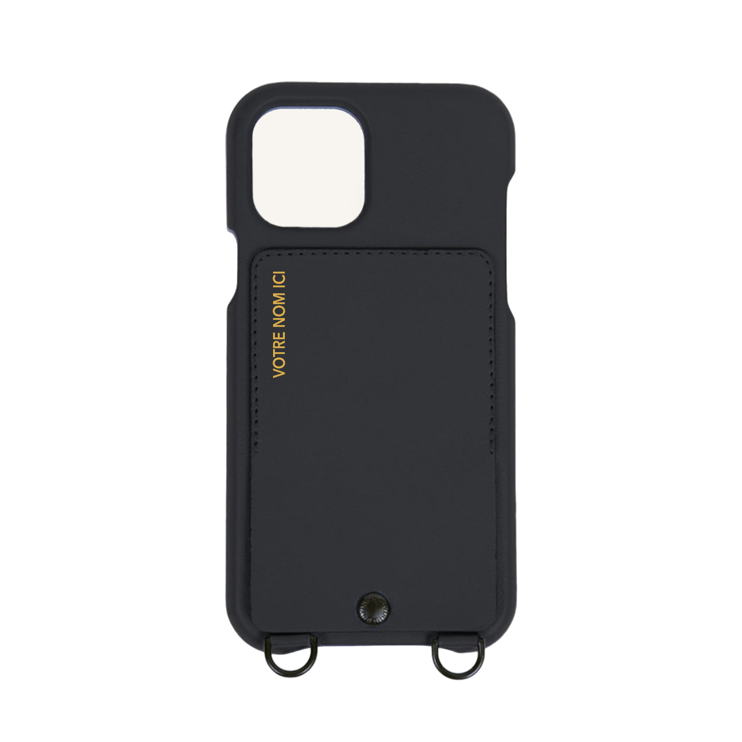 LEATHER IPHONE CASE WITH WALLET AND LOOPS LOU - BLACK (PERSONALISABLE)