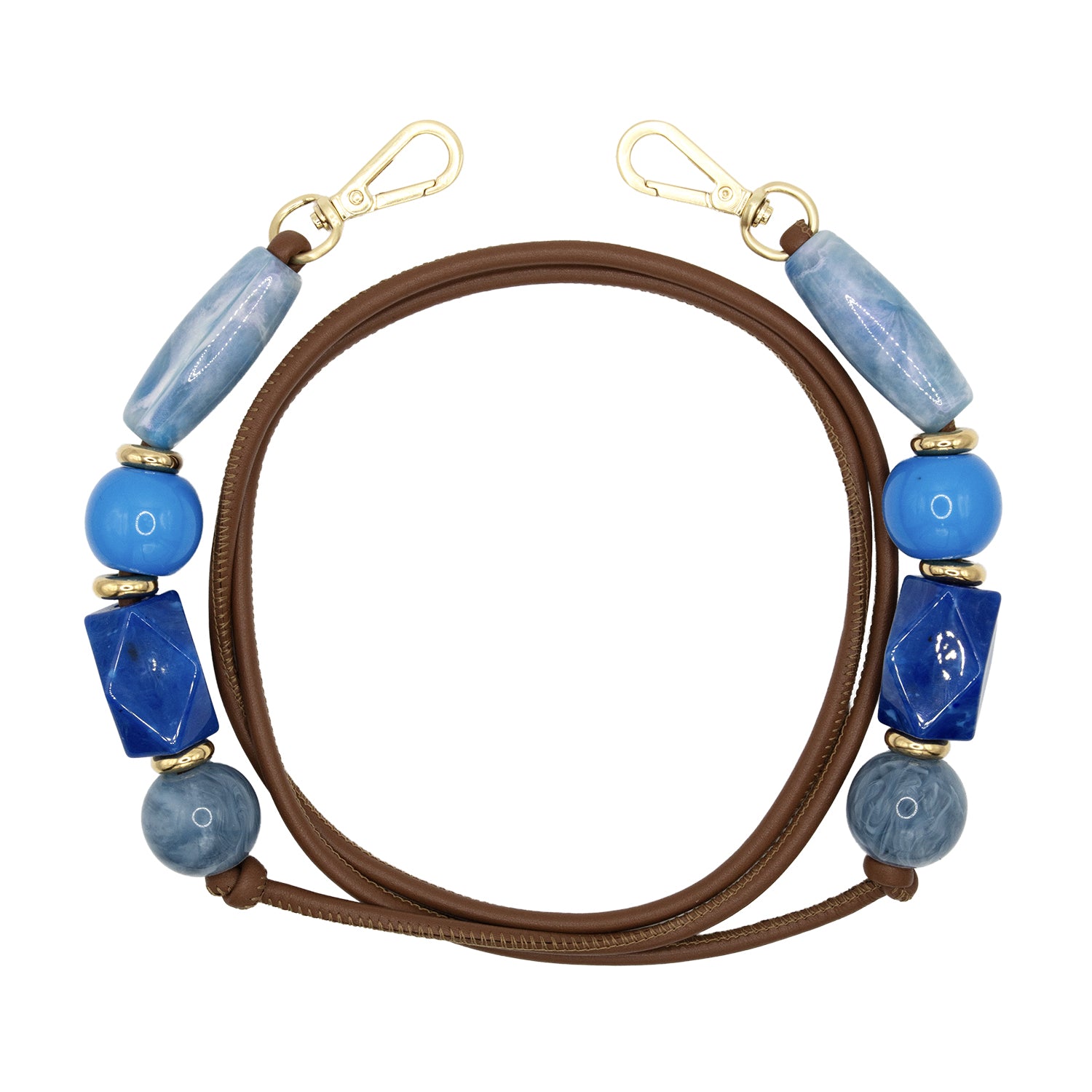 Cordon de telephone en cuir avec perles bleu