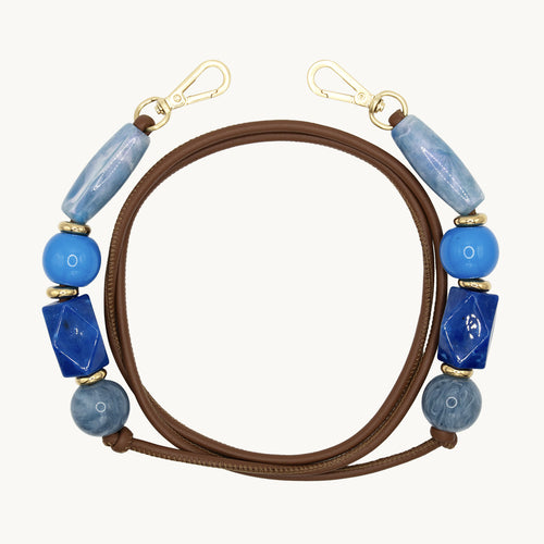 Cordon de telephone en cuir avec perles bleu