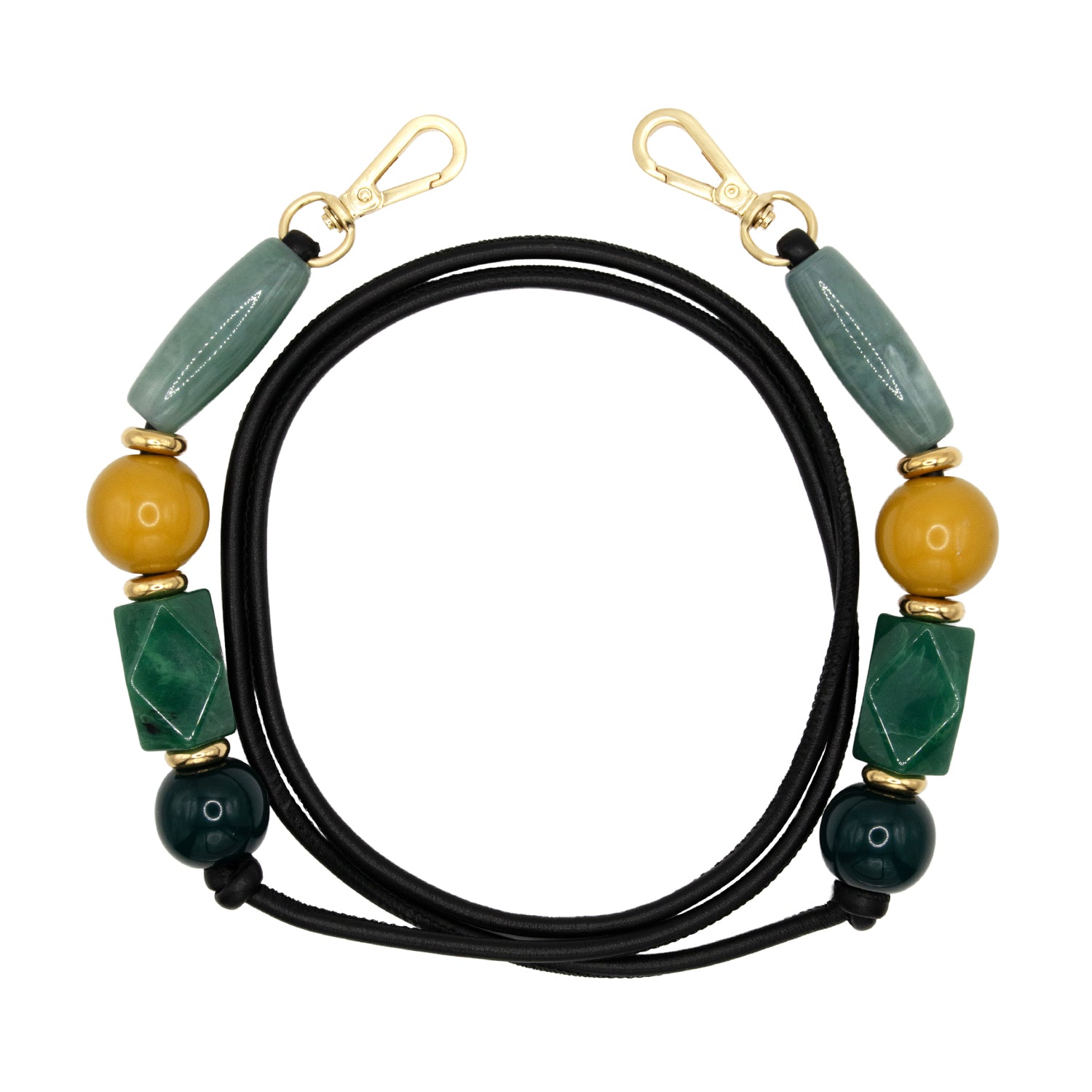 Cordon de telephone en cuir avec perles vert