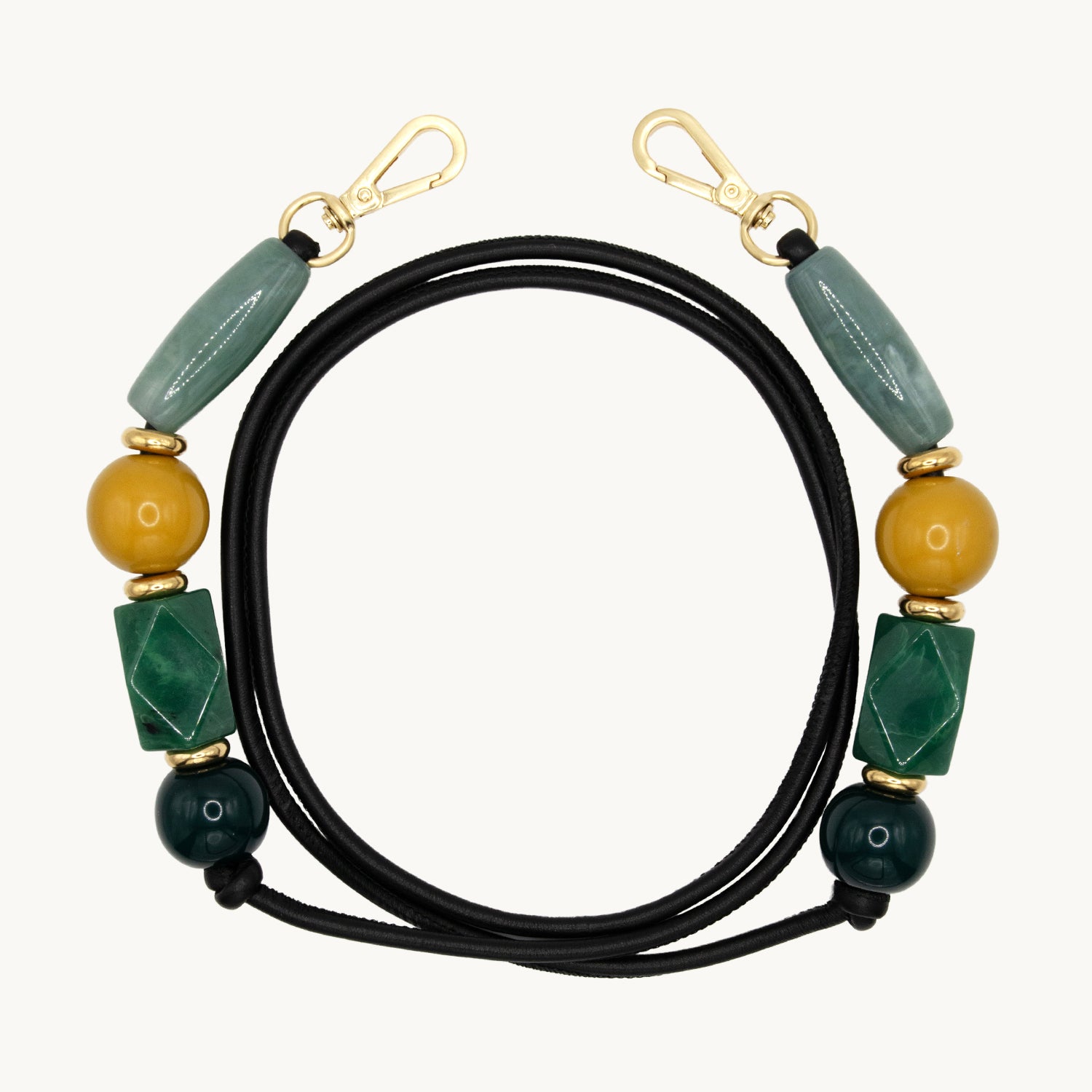 Cordon de telephone en cuir avec perles vert