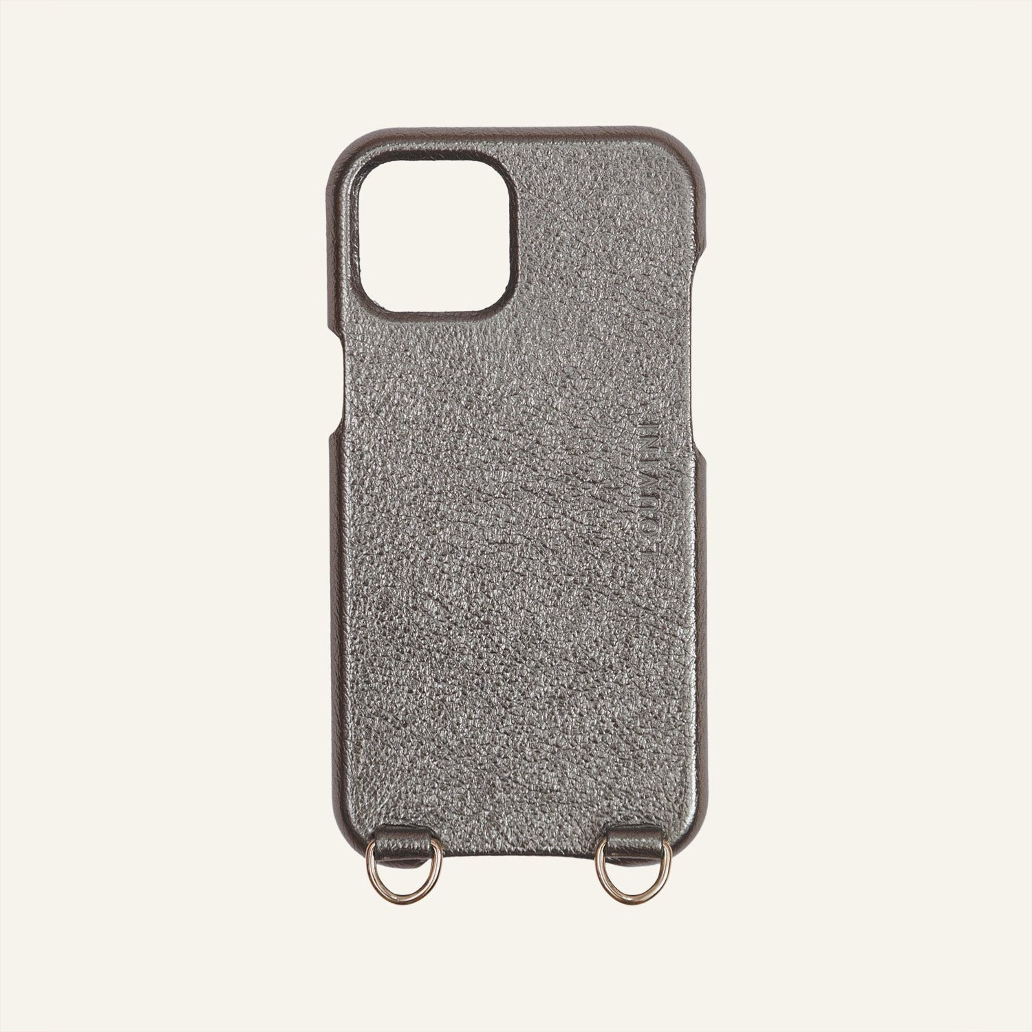 coque en cuir iphone 13 mini anthracite métallisé avec anneaux