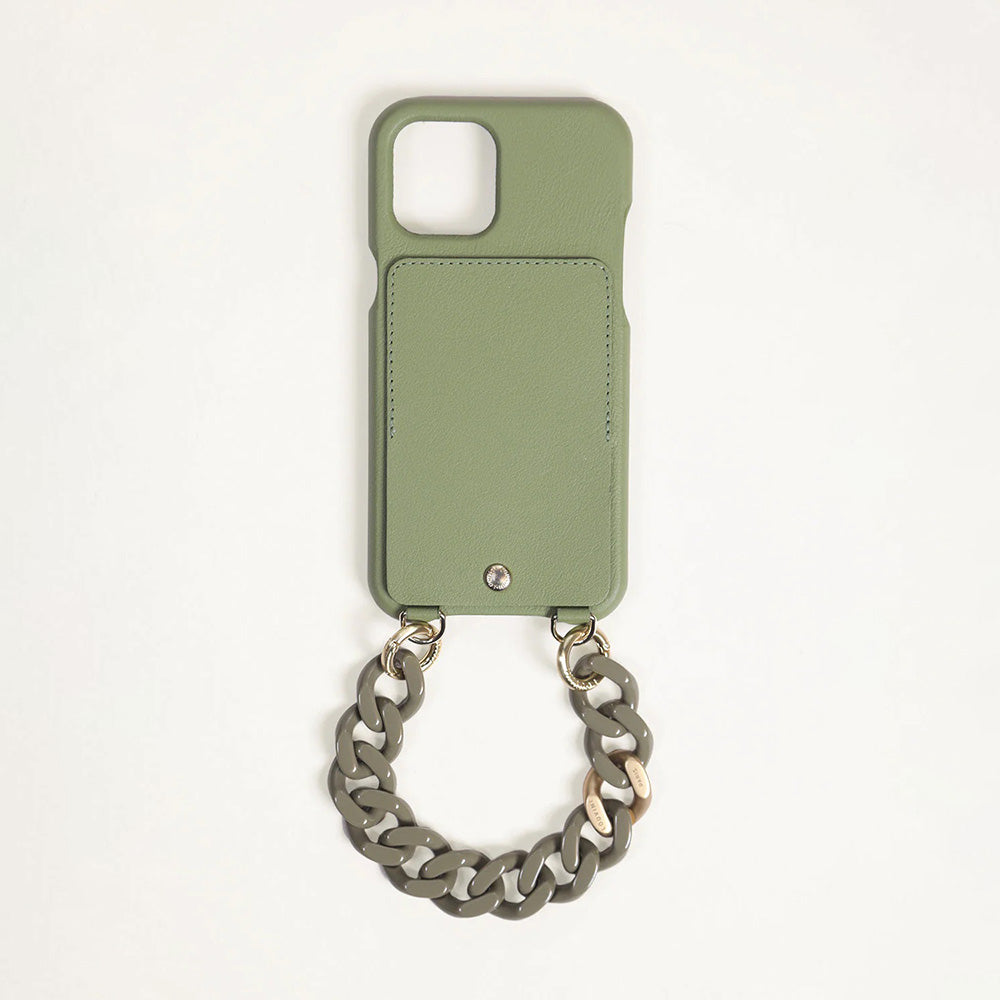 chaine bracelet telephone kaki coque cuir