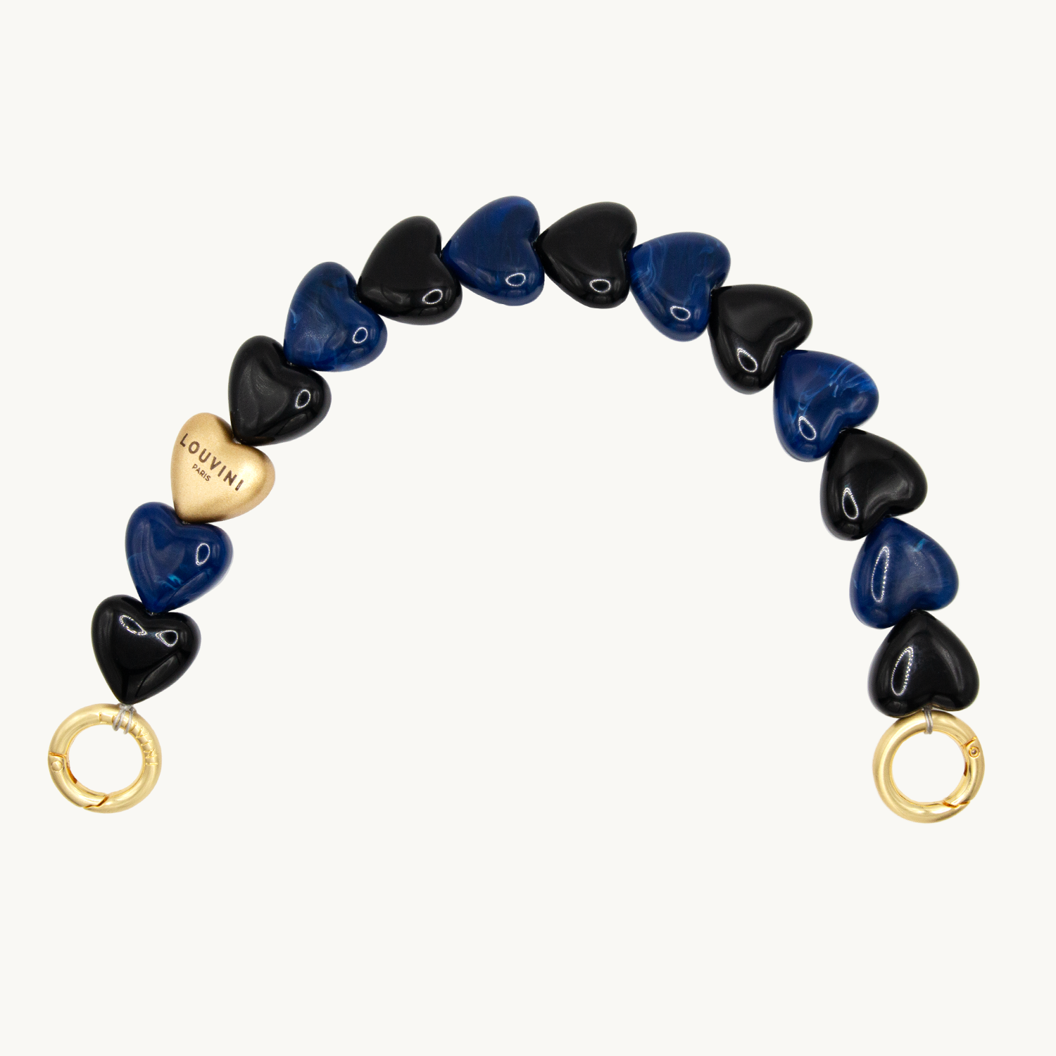 Bracelet de téléphone petit coeur en résine noir marine