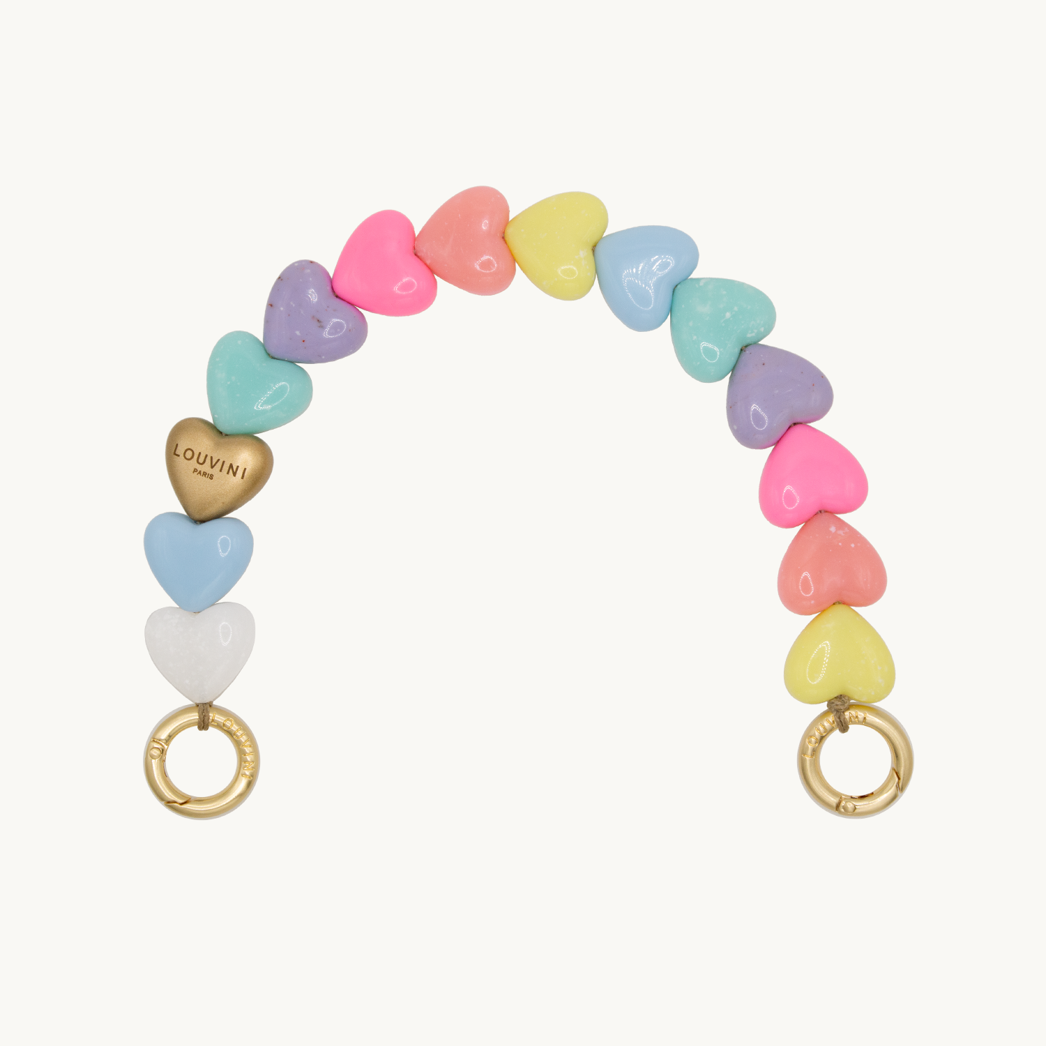 bracelet de téléphone à perles coeur multicolores pastel