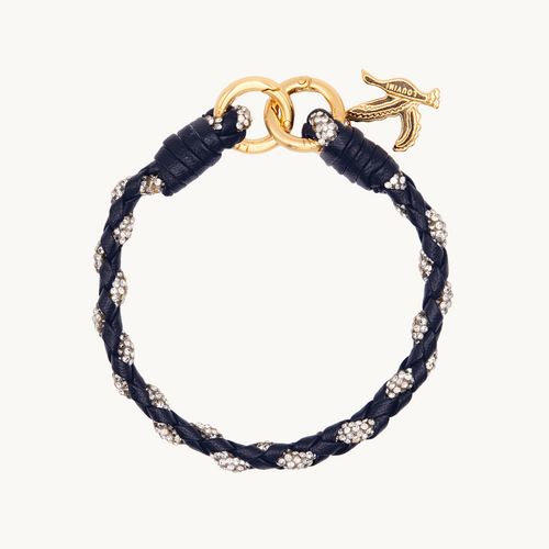 Bracelet de Téléphone Luxe en Cuir Tressé en strass bleu nuit
