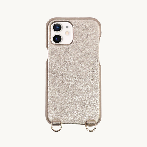 Coque iPhone ave étui en cuir métallique doré anneaux dorés
