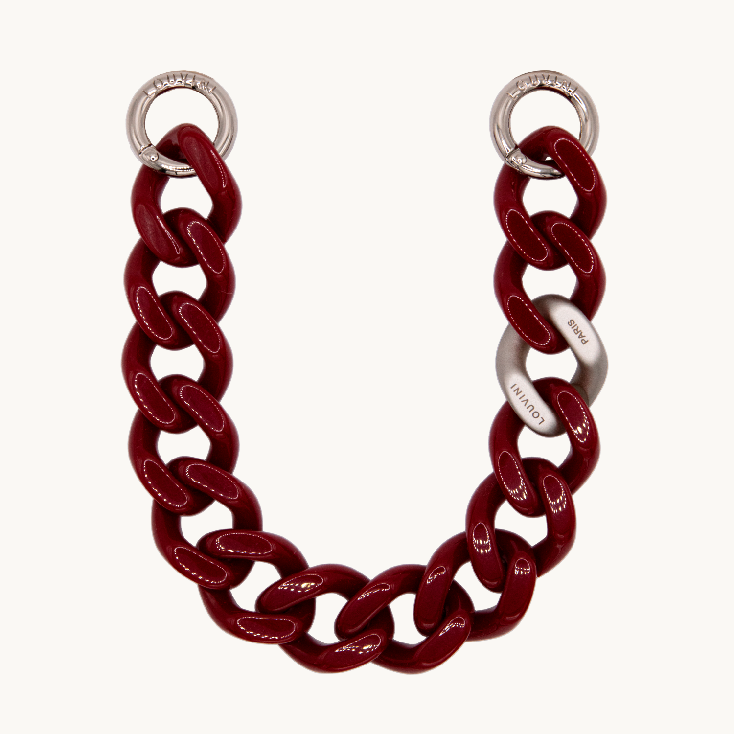 Bracelet de téléphone en résine bordeaux argenté