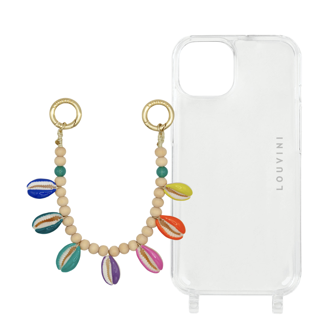 Transparent phone case & small Multicolor Moana shell chain 