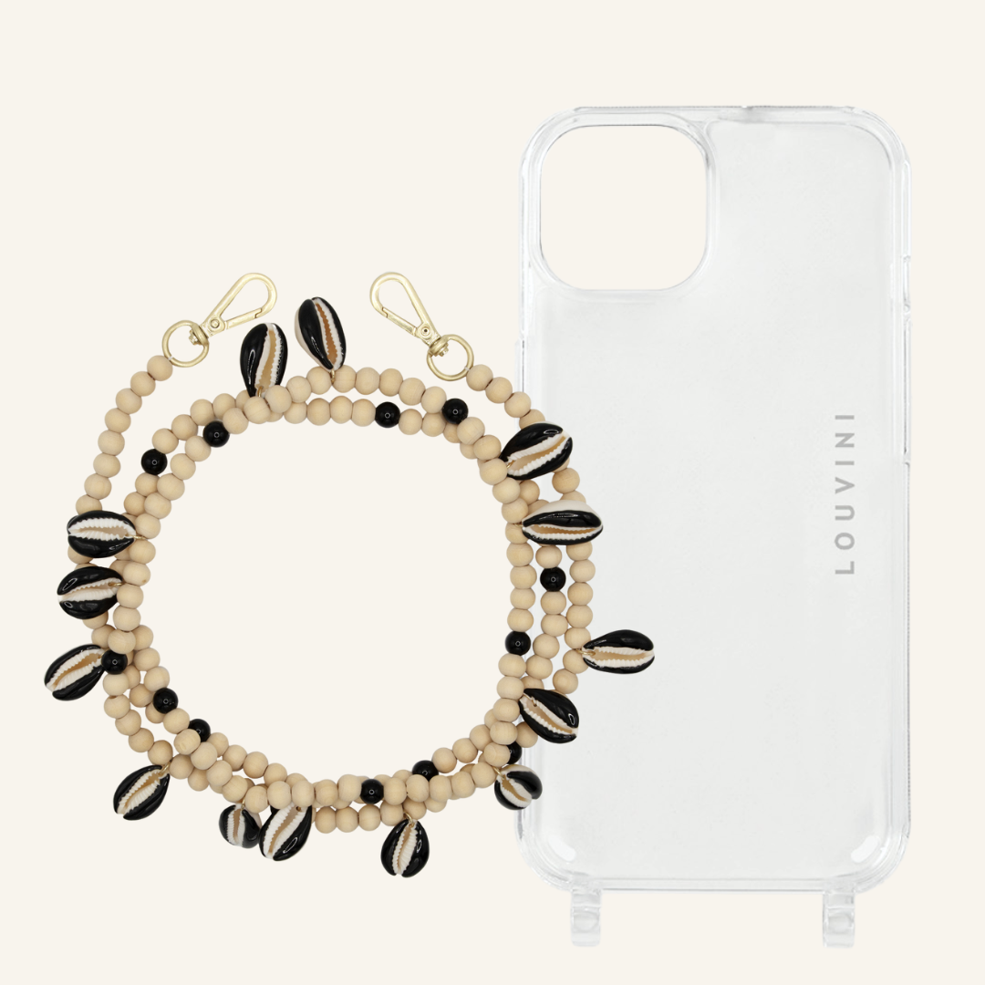 Transparent phone case & Black Moana shell chain 