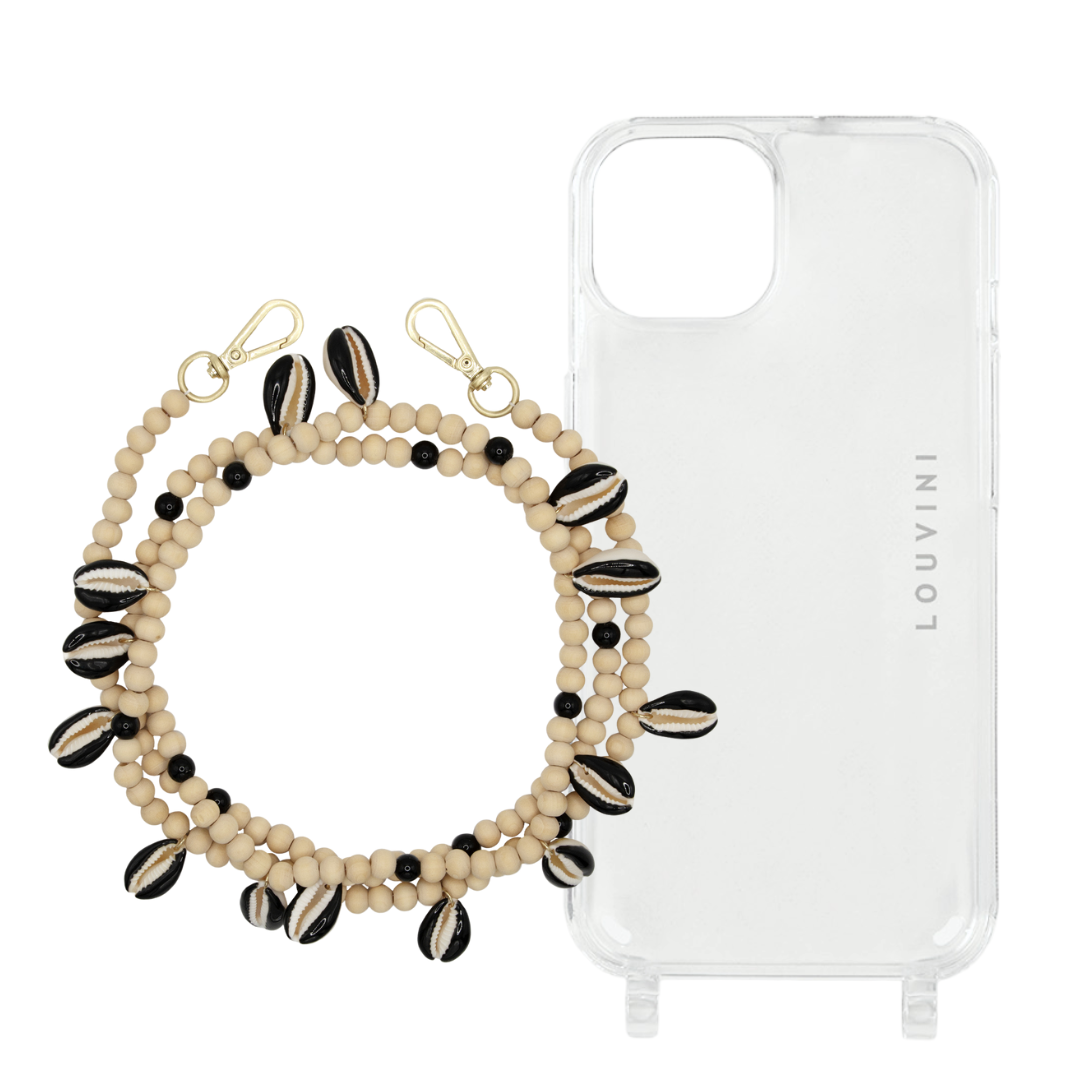 Transparent phone case & Black Moana shell chain 