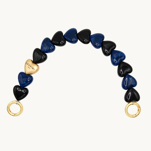 bracelet de telephone a coeurs en resine bleu marine et noir