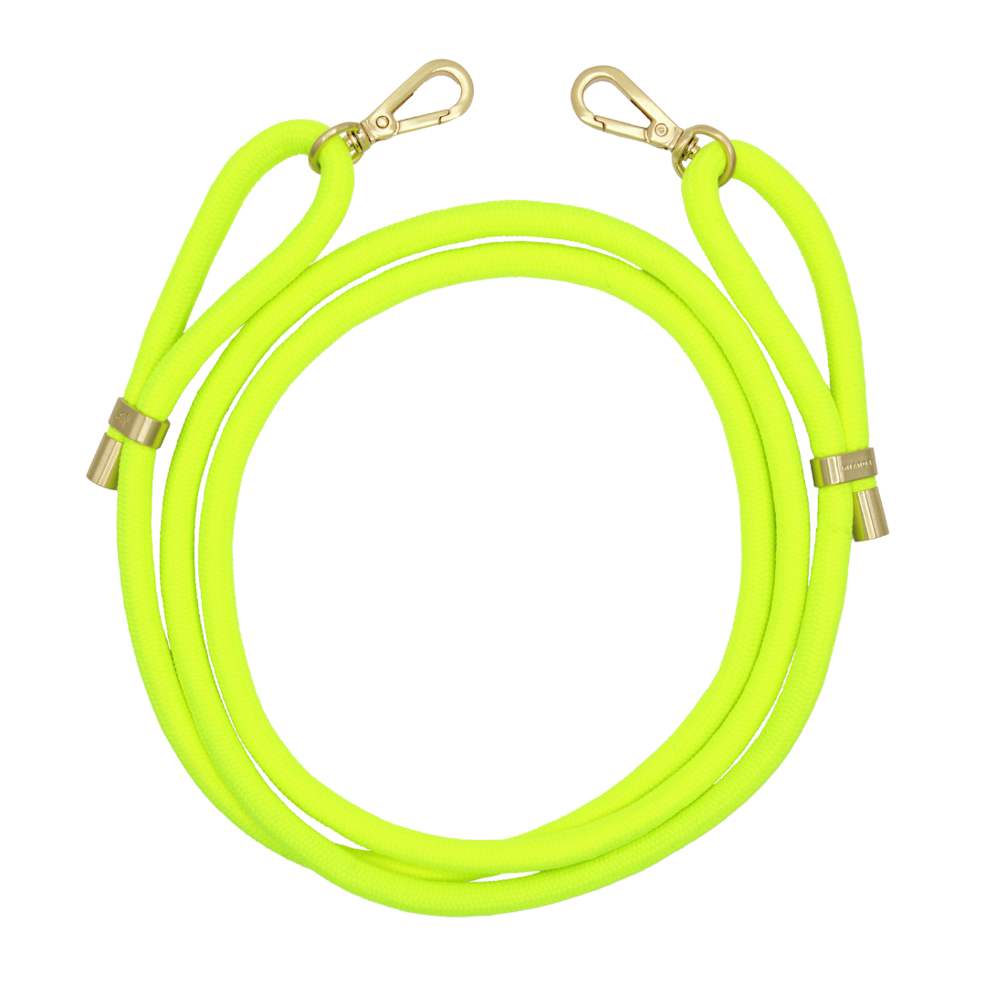 cordon ajustable pour téléphone jaune fluo sur fond blanc