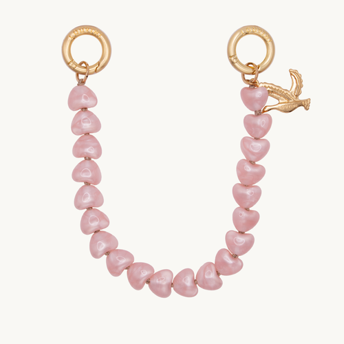 bracelet de téléphone à perles petits coeurs roses et anneaux dorés