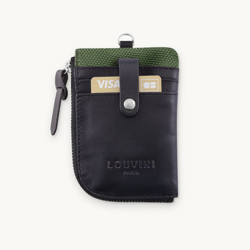 Porte-cartes en tissu et cuir kaki, porte-monnaie à accrocher au sac, accessoire pratique et tendance