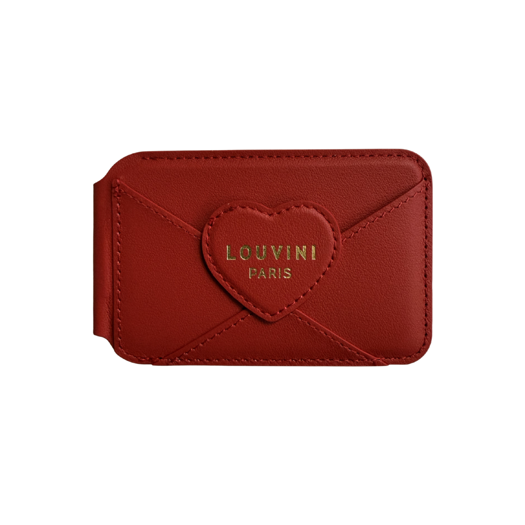 porte carte pour iphone magsafe en cuir rouge coeur avec miroir intégré