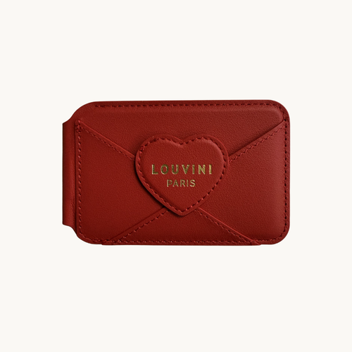 porte carte pour iphone magsafe en cuir rouge coeur avec miroir intégré