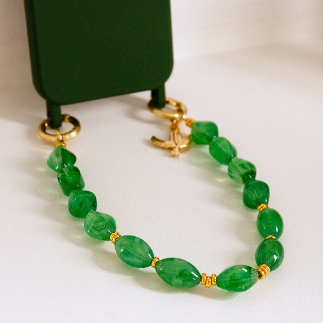 bracelet de téléphone à perles vertes transparentes louvini