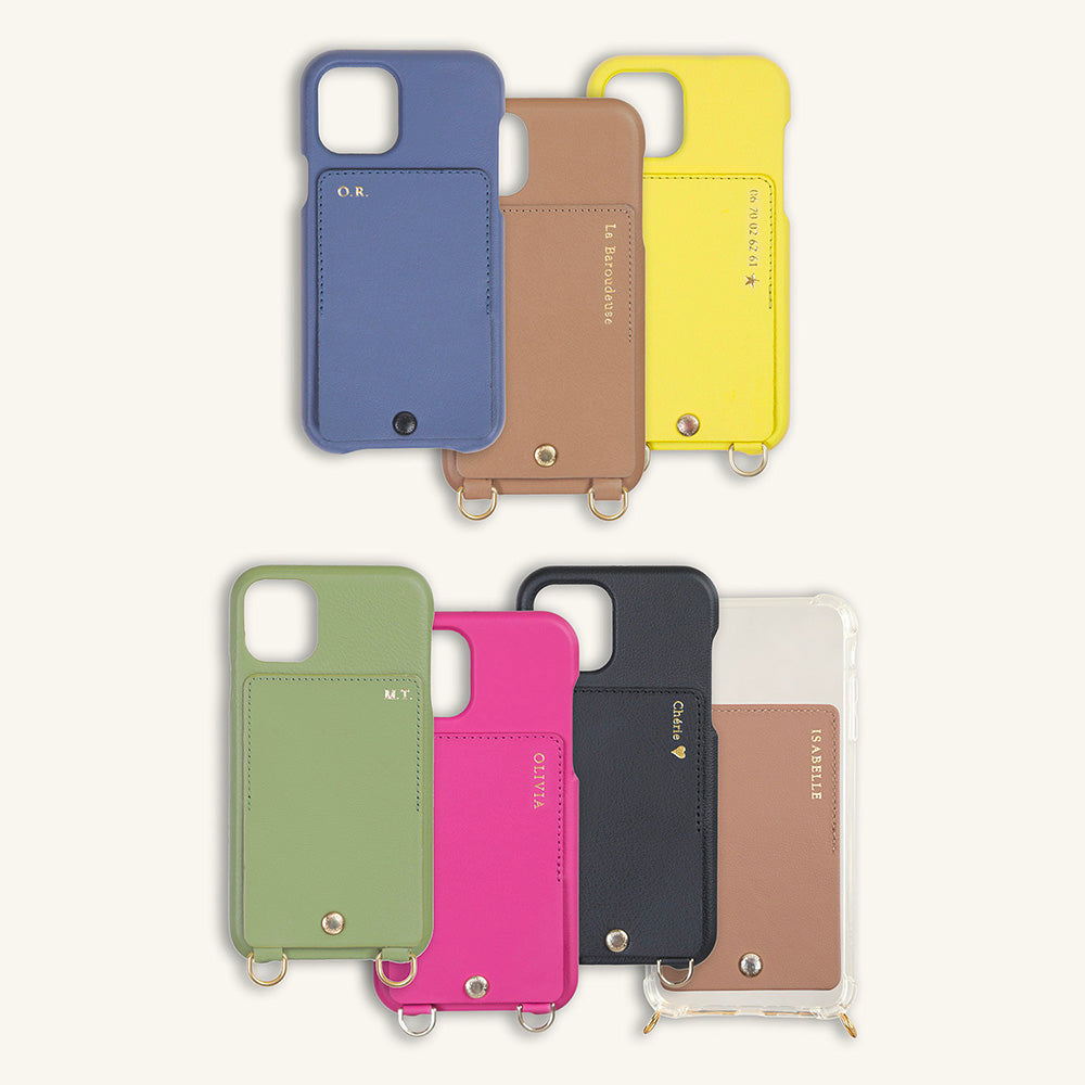 LEATHER IPHONE CASE WITH WALLET AND LOOPS LOU - YELLOW (PERSONALISABLE)