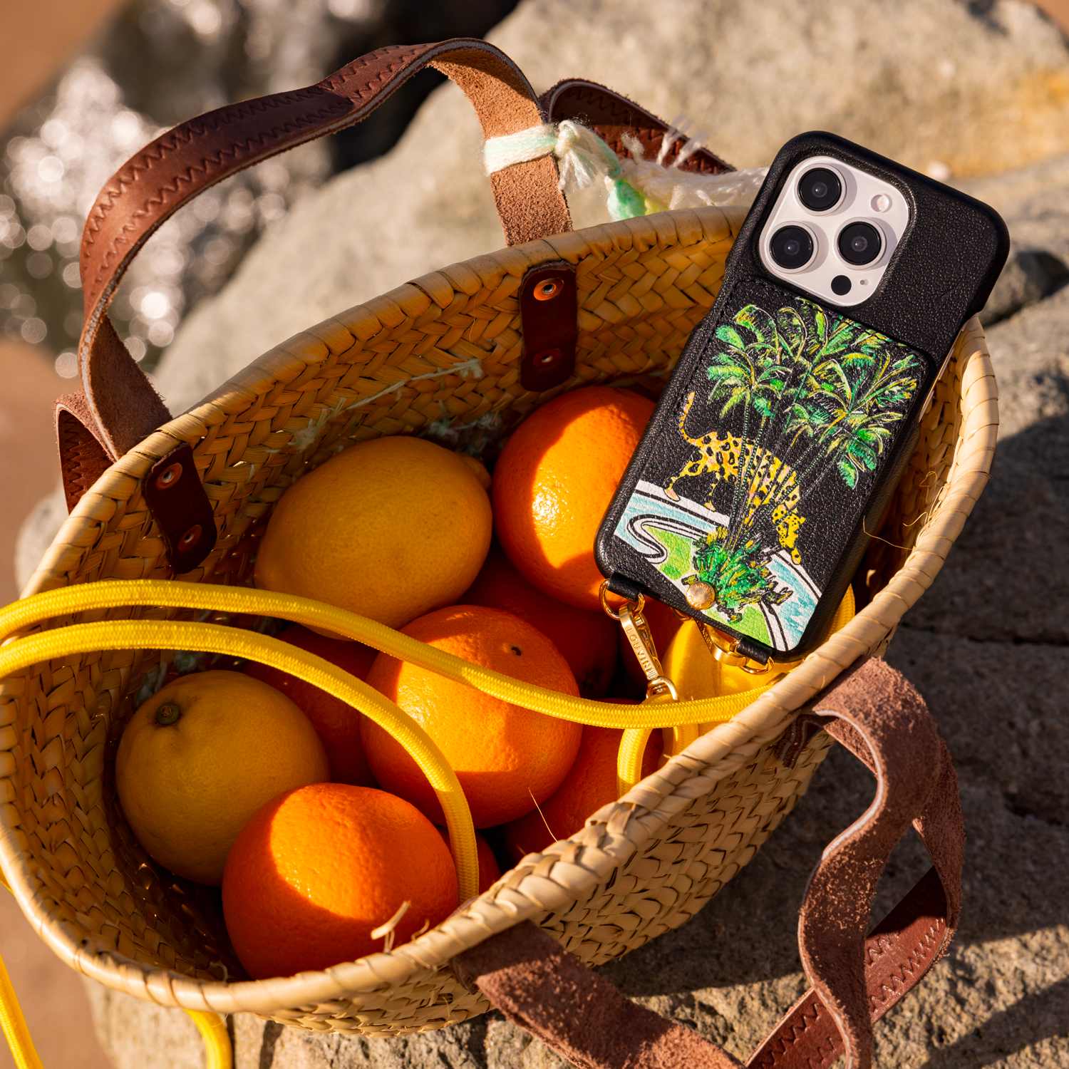 Leather iPhone case with wallet and loops LOU x FILIPE JARDIM - Black