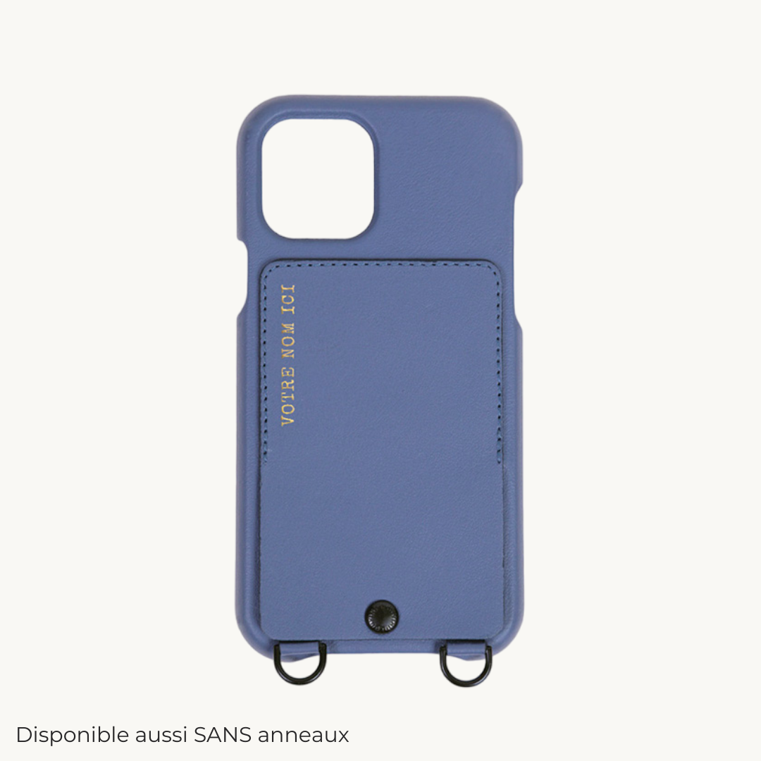 LEATHER IPHONE CASE WITH WALLET AND LOOPS OSCAR - BLUE (PERSONALISABLE)