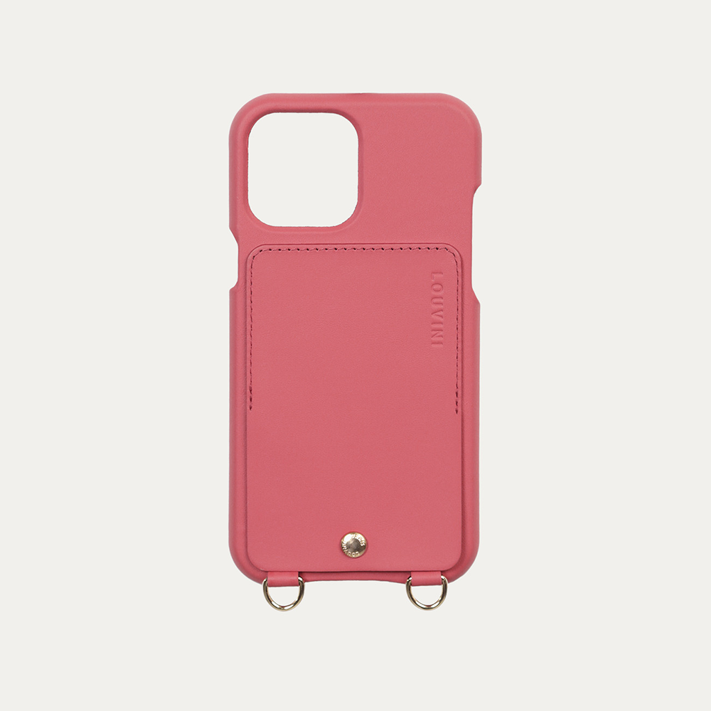 LEATHER IPHONE CASE WITH WALLET AND LOOPS LOU - BLUSH