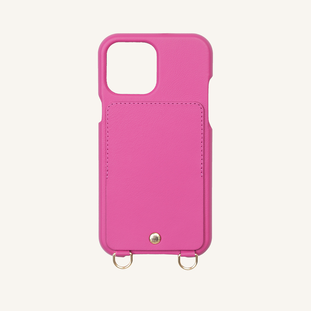 LEATHER IPHONE CASE WITH WALLET AND LOOPS LOU - FUCHSIA 