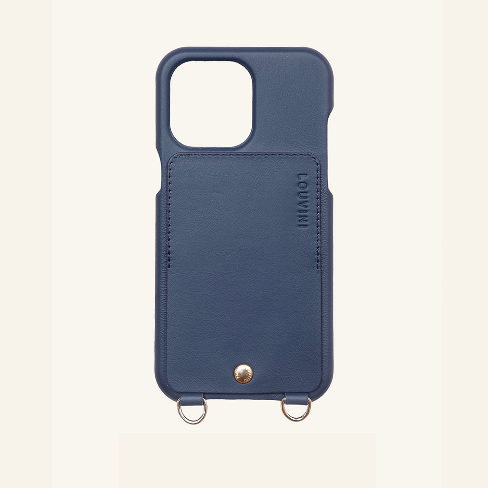 LEATHER IPHONE CASE WITH WALLET AND LOOPS LOU - NAVY