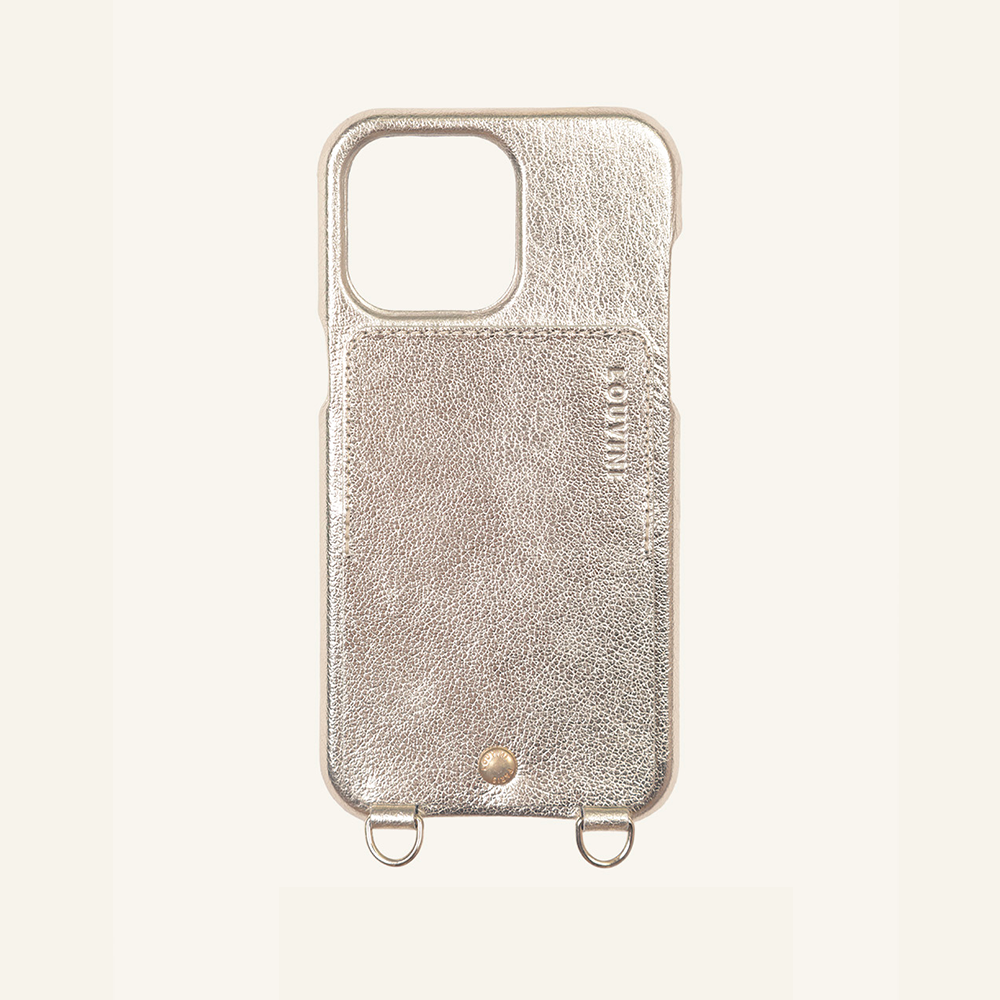 LEATHER IPHONE CASE WITH WALLET AND LOOPS LOU - METALLIC GOLD-SILVER