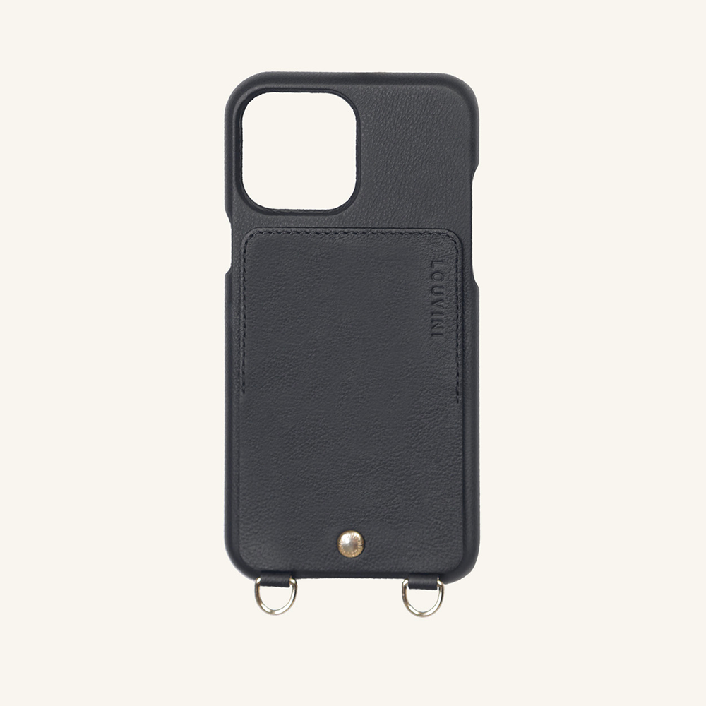 LEATHER IPHONE CASE WITH WALLET AND LOOPS LOU - BLACK