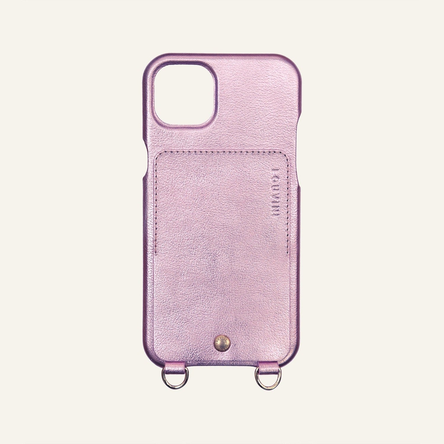 LEATHER IPHONE CASE WITH WALLET AND LOOPS LOU - METALLIC PINK